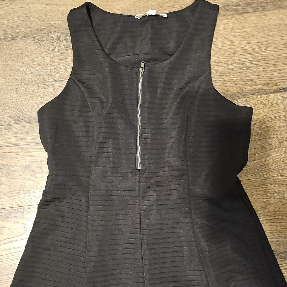 Pink Rose Dress Black Ribbed Mini Casual Party Medium Women Sleeveless
